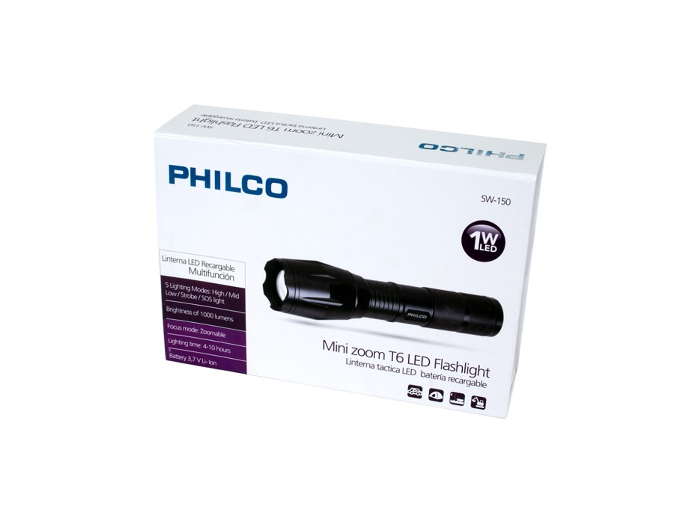 Linterna Led Cree Philco Tactica SW150 con Soporte 2