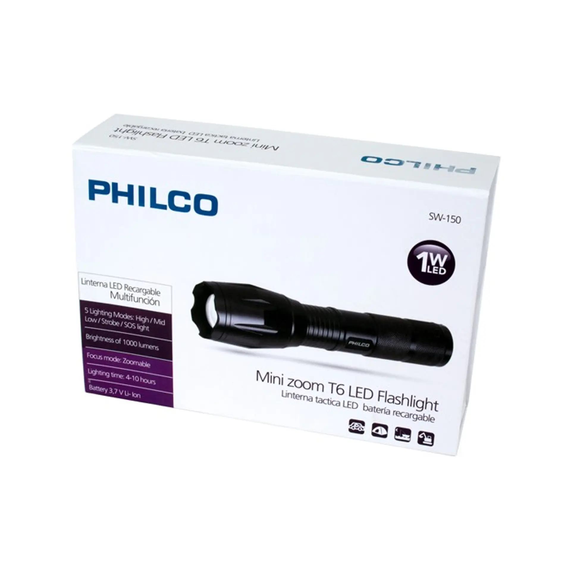 Linterna Led Cree Philco Tactica SW150 con Soporte 2