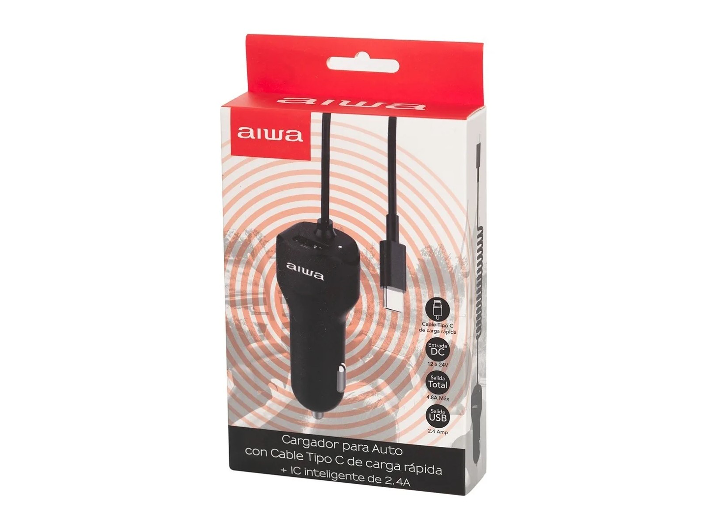 Cargador Aiwa Celular Auto Cable Tipo C + Usb 4