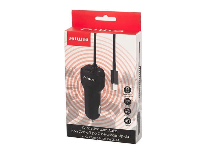 Cargador Aiwa Celular Auto Cable Tipo C + Usb 4