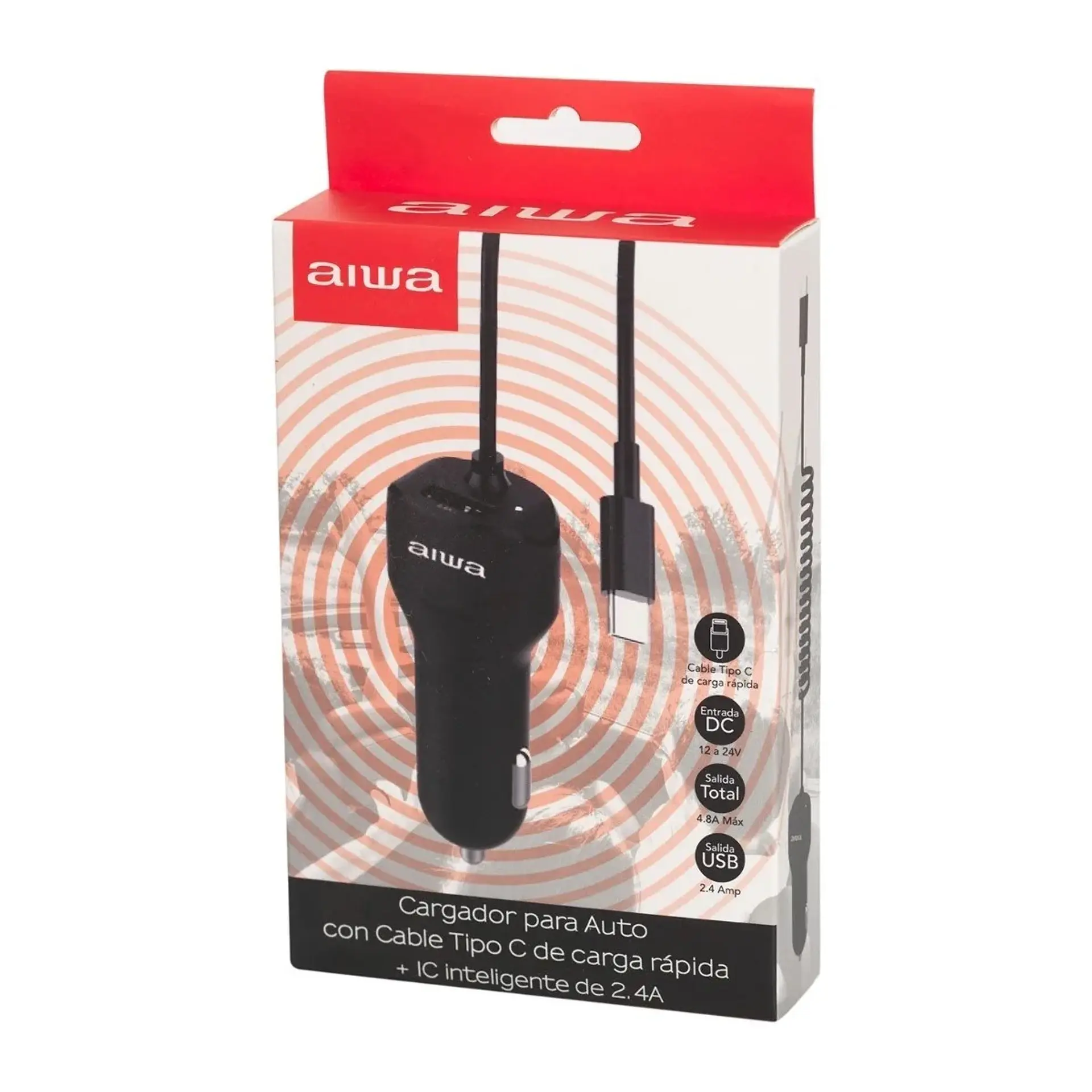 Cargador Aiwa Celular Auto Cable Tipo C + Usb 4