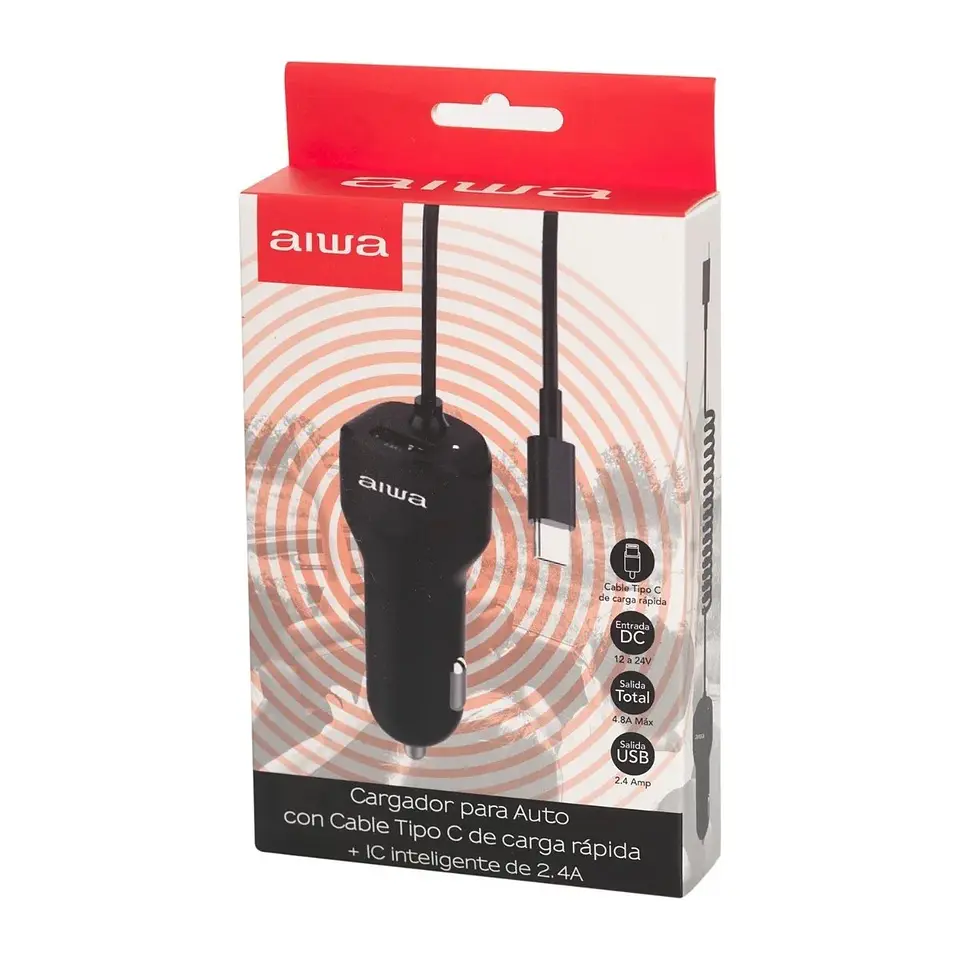 Cargador Aiwa Celular Auto Cable Tipo C + Usb 4