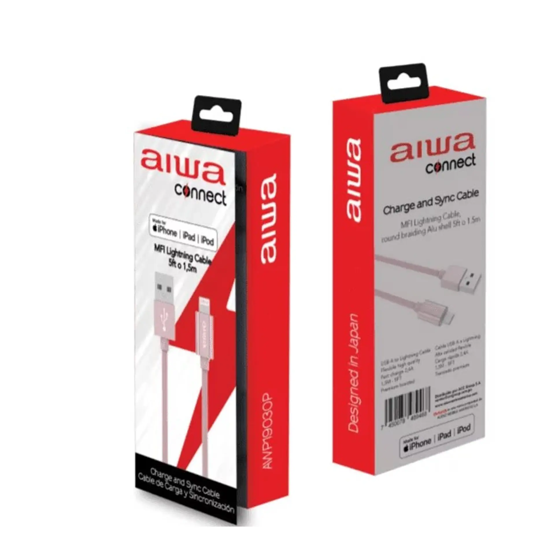 Cable Usb Lightning 1.5m Mfi Aiwa Rosado 2