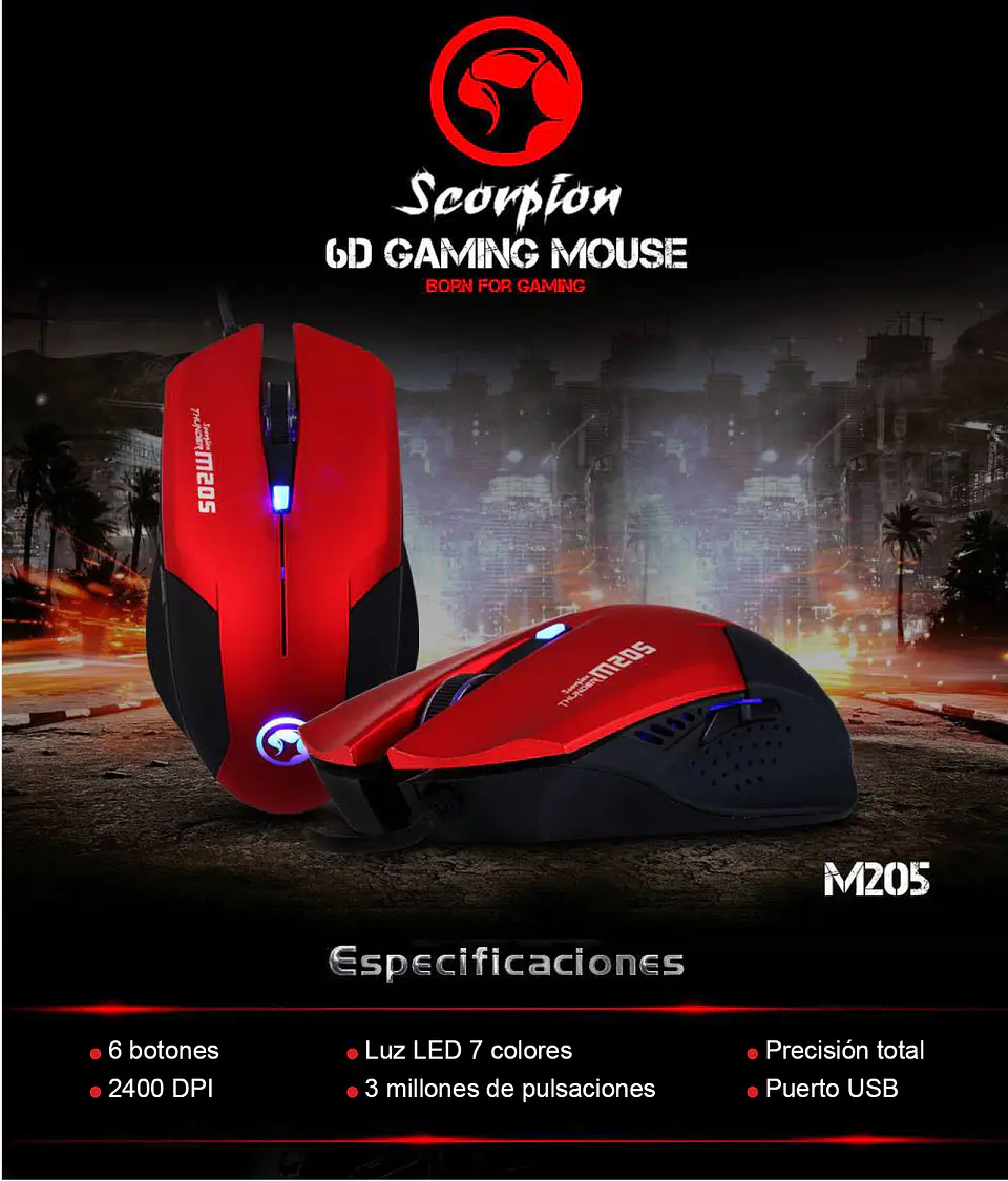 Mouse Gamer Scorpion M205 Rojo 2400dpi 5