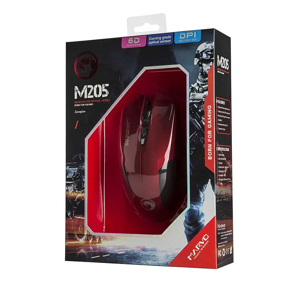 Mouse Gamer Scorpion M205 Rojo 2400dpi 6
