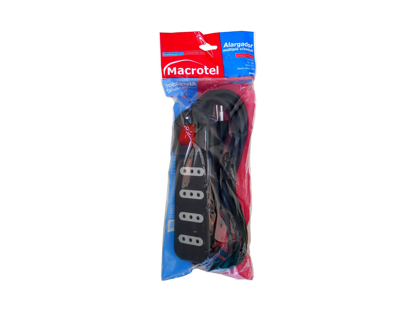 Alargador Electrico 3 Mts 4 Pos Negro Switch Macrotel 3