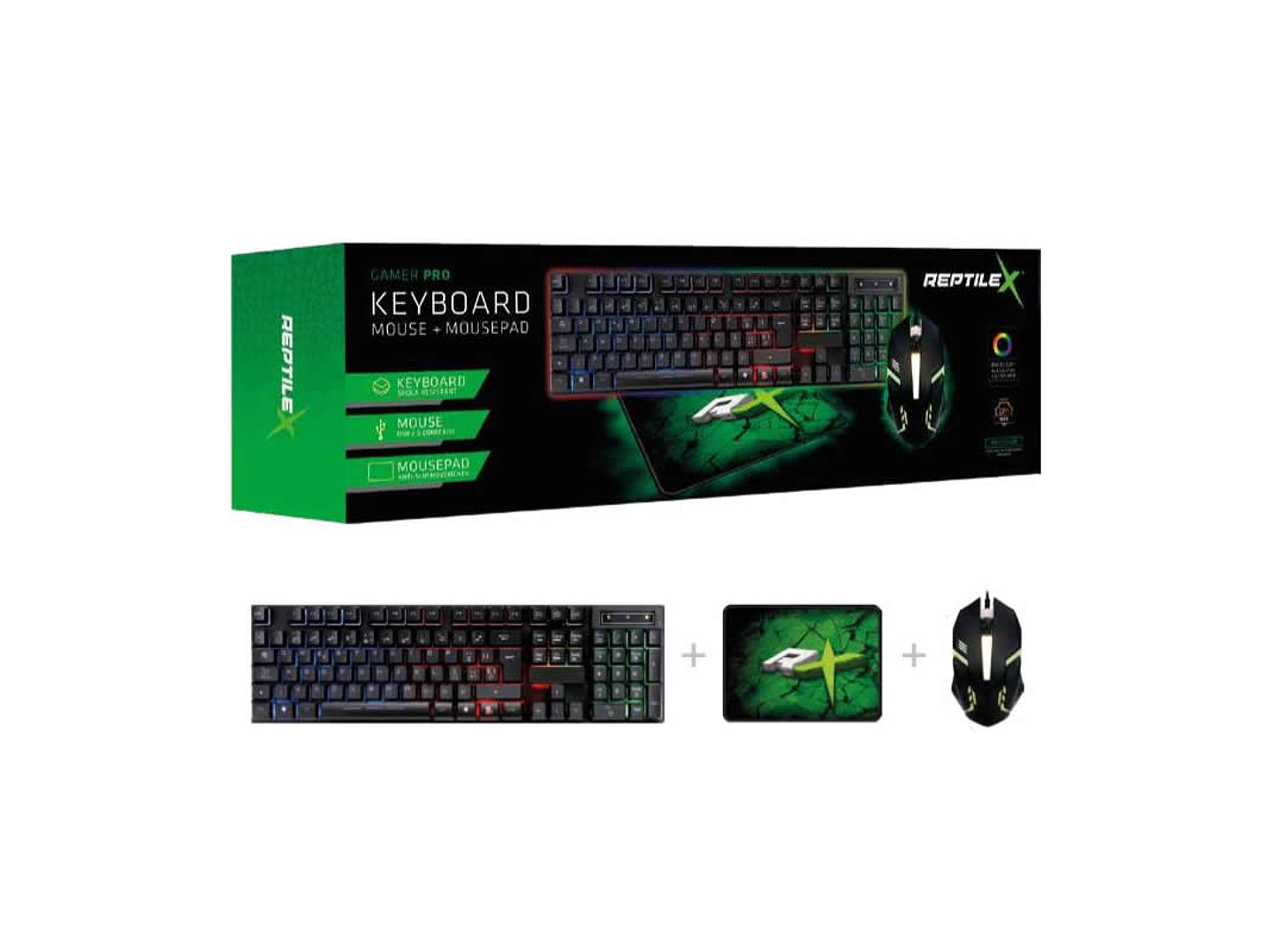 Kit Gamer 3 en 1 Teclado Mouse y Pad ReptileX Led 3