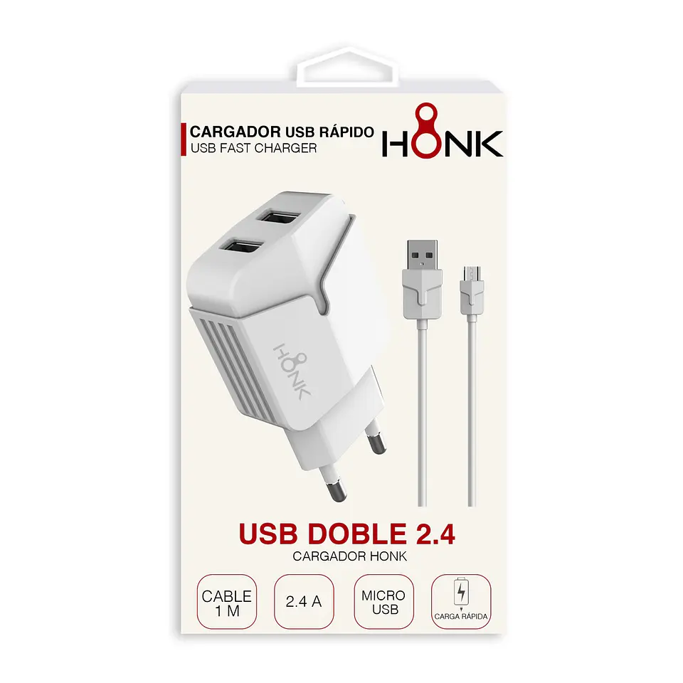 Cargador Pared Doble y Cable Micro USB Honk 2.4A 3