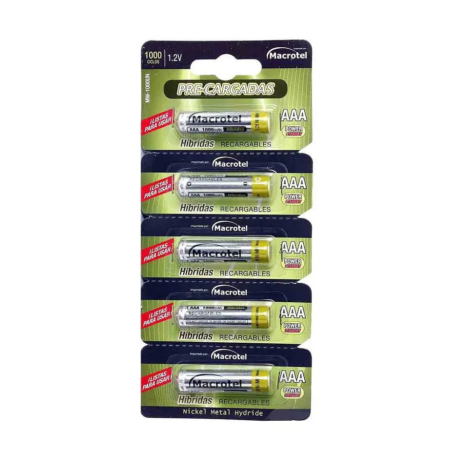 Pack 5 Pilas Recargables AAA Macrotel 1000mha 1