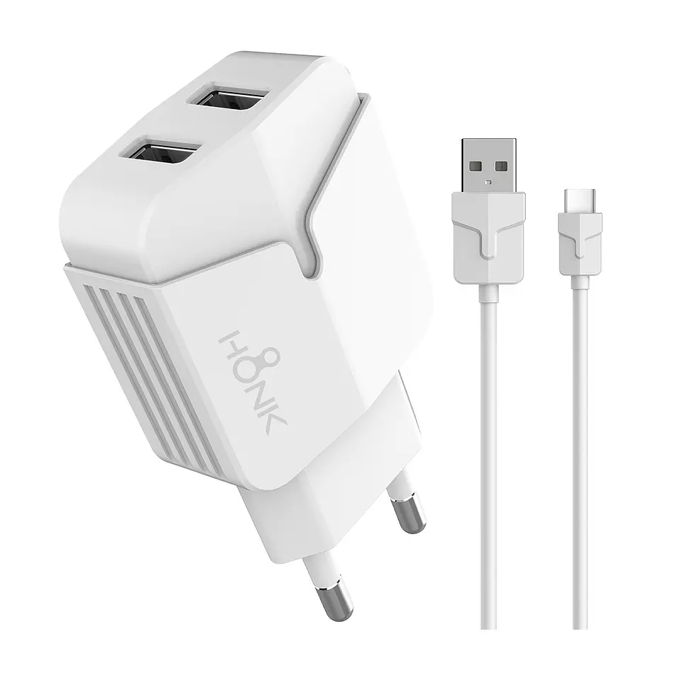 Cargador Pared Doble y Cable Tipo C Honk 2.4A 1