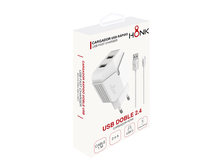 Cargador Pared Doble y Cable Tipo C Honk 2.4A 2