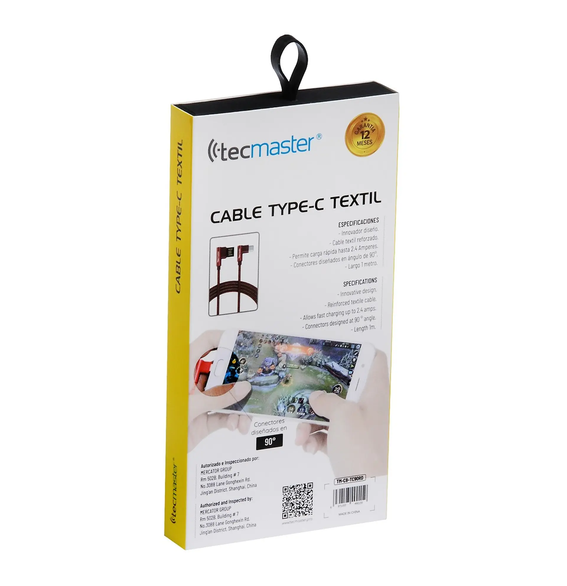 Cable Usb Tipo C Textil 90° Tecmaster Rojo 3