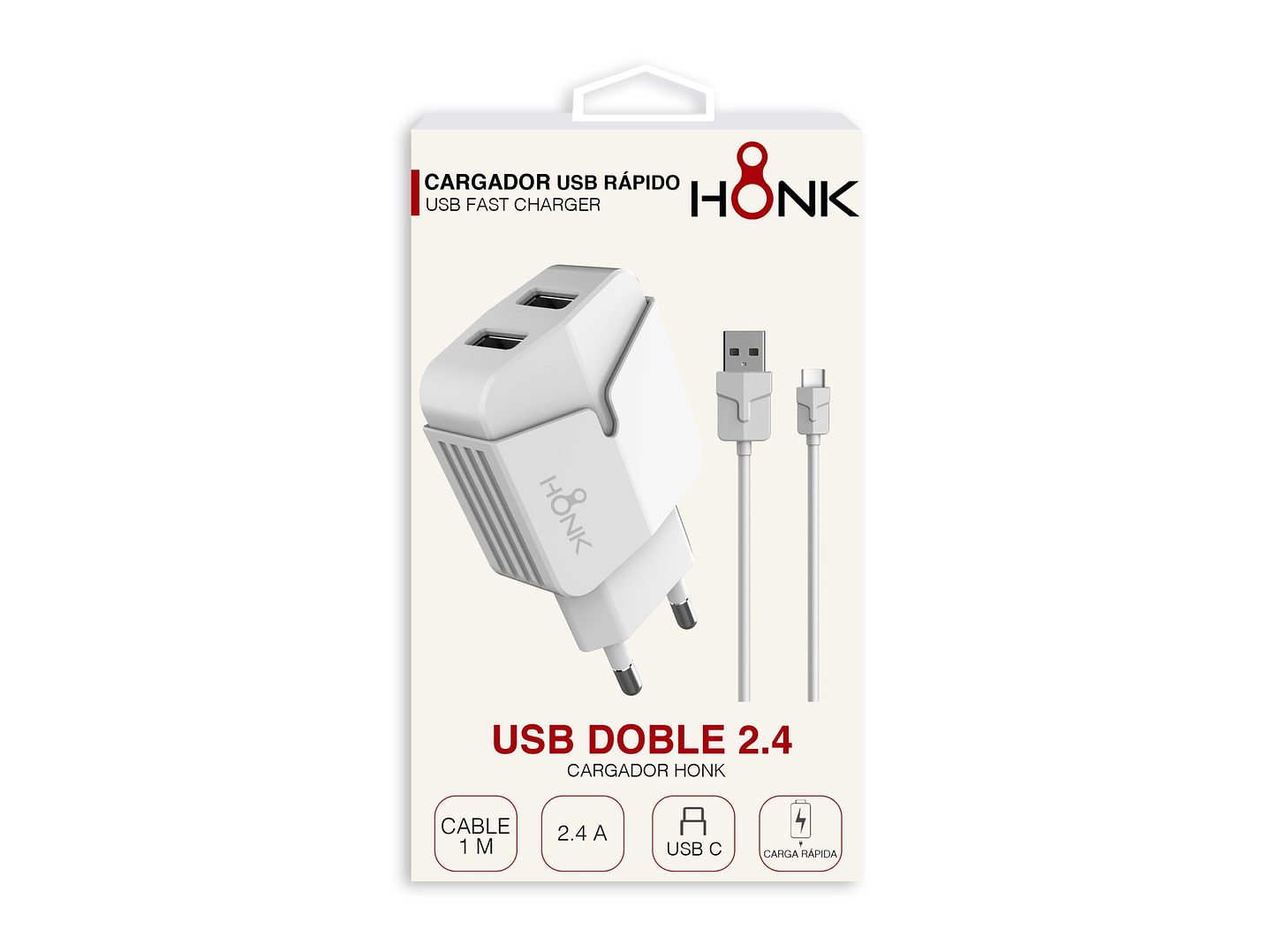 Cargador Pared Doble y Cable Tipo C Honk 2.4A 3