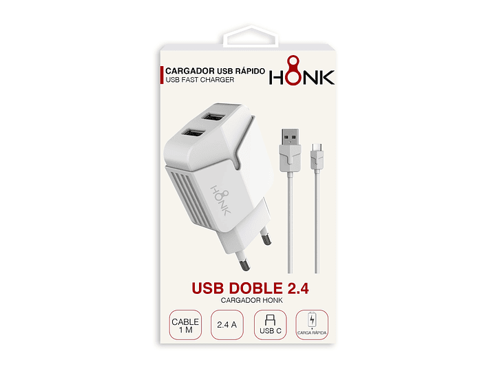 Cargador Pared Doble y Cable Tipo C Honk 2.4A 3