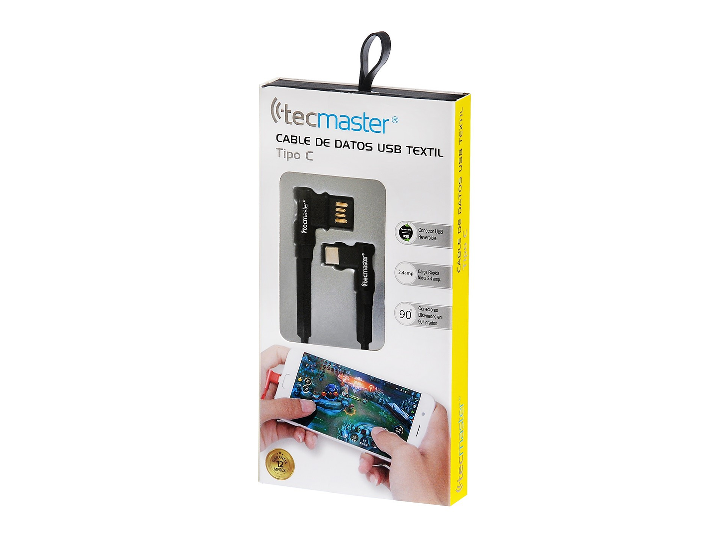 Cable Usb Tipo C Textil 90° Tecmaster Negro 2