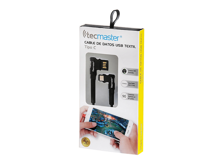 Cable Usb Tipo C Textil 90° Tecmaster Negro 2