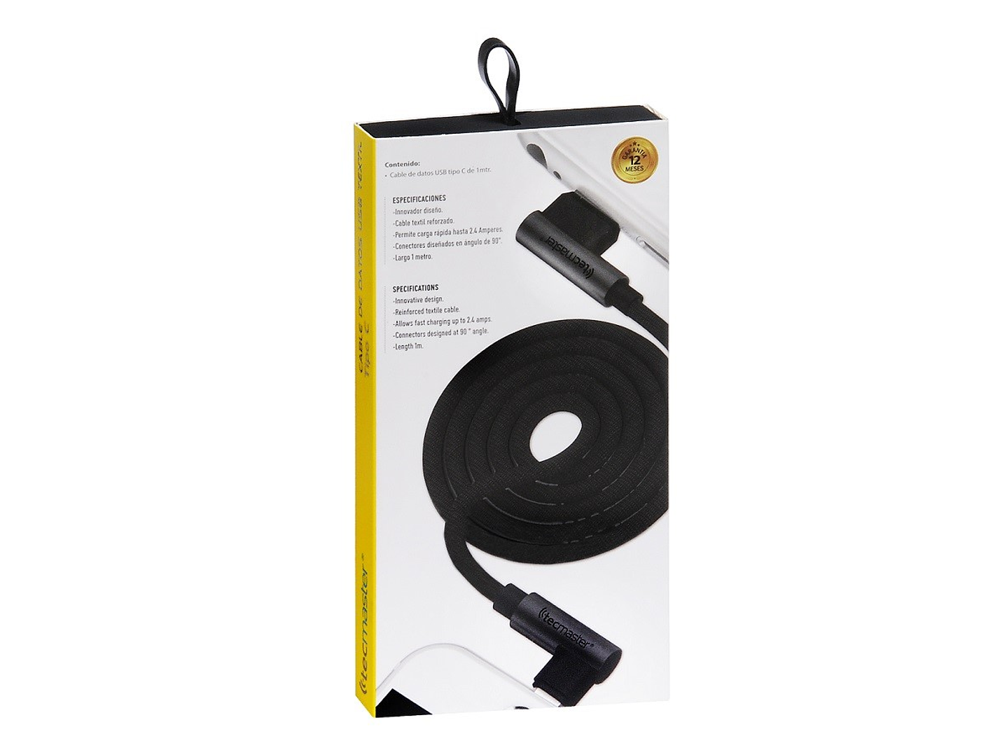 Cable Usb Tipo C Textil 90° Tecmaster Negro 3