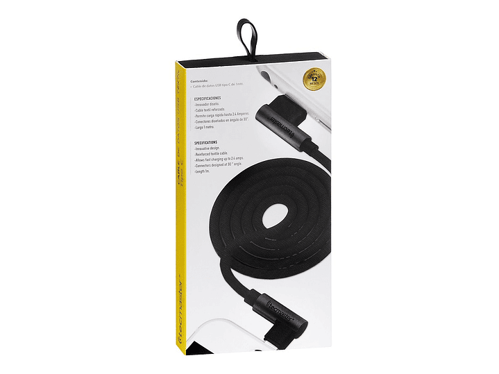 Cable Usb Tipo C Textil 90° Tecmaster Negro 3