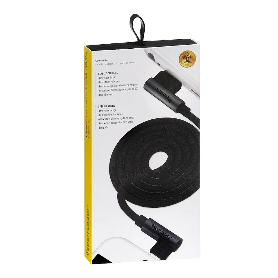 Cable Usb Tipo C Textil 90° Tecmaster Negro 3