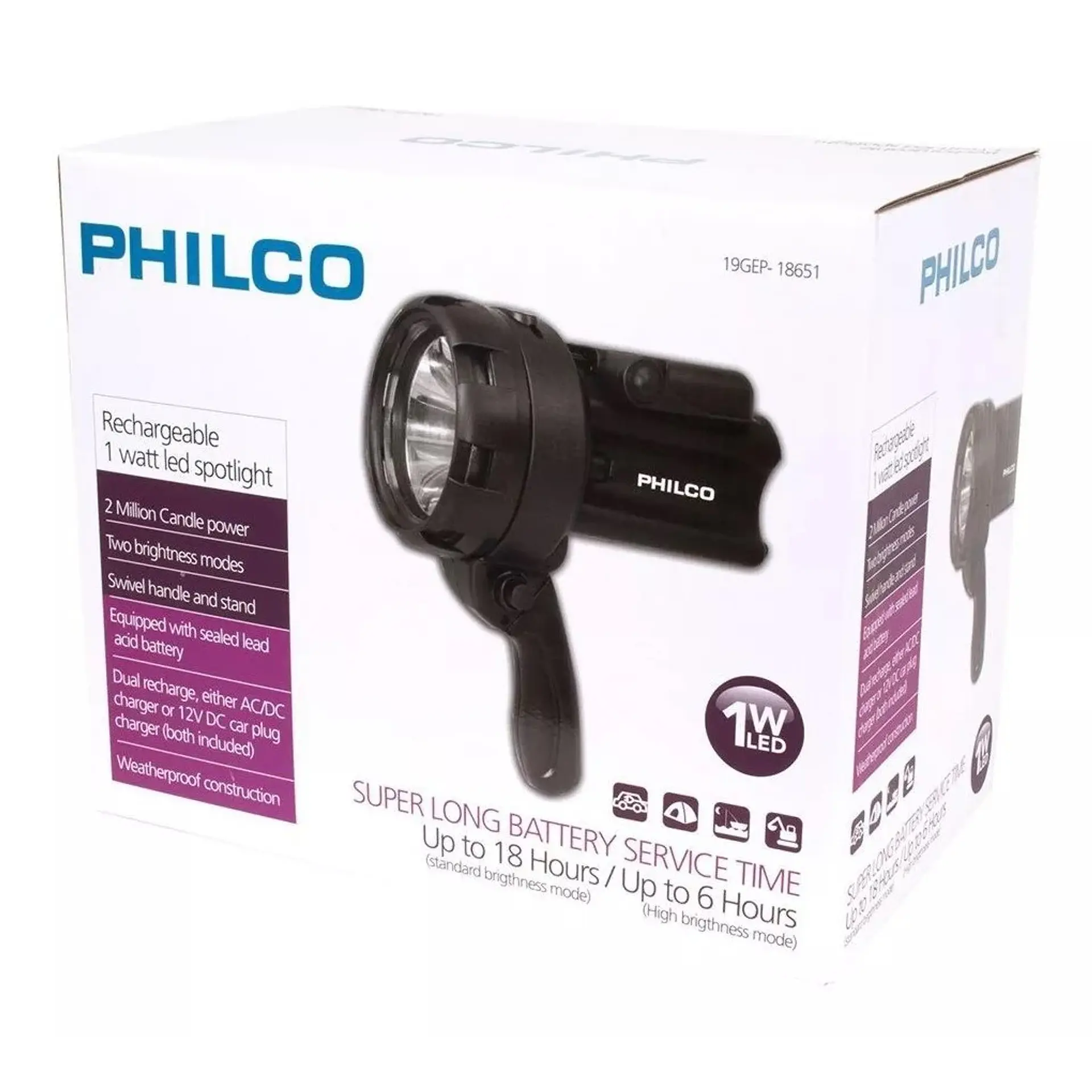 Linterna Foco Led Recargable Philco 1w 19GEP18651 4