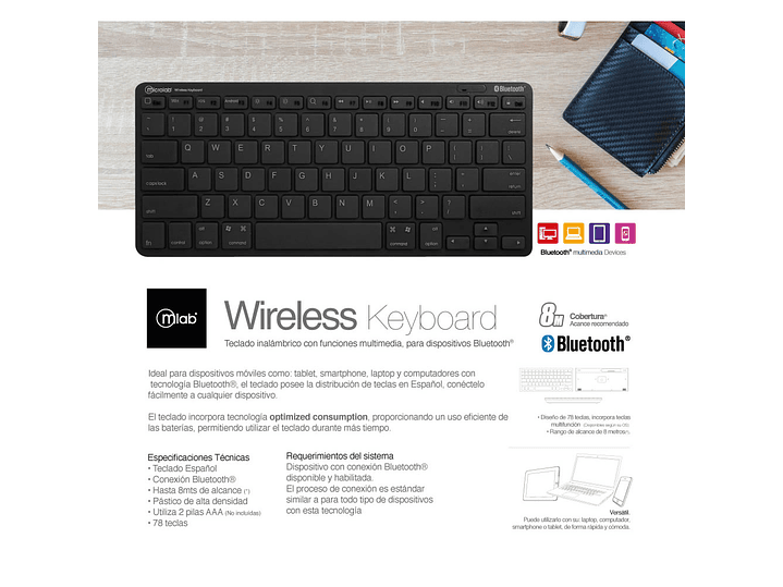 Mini Teclado Bluetooth Mlab 78 teclas 2