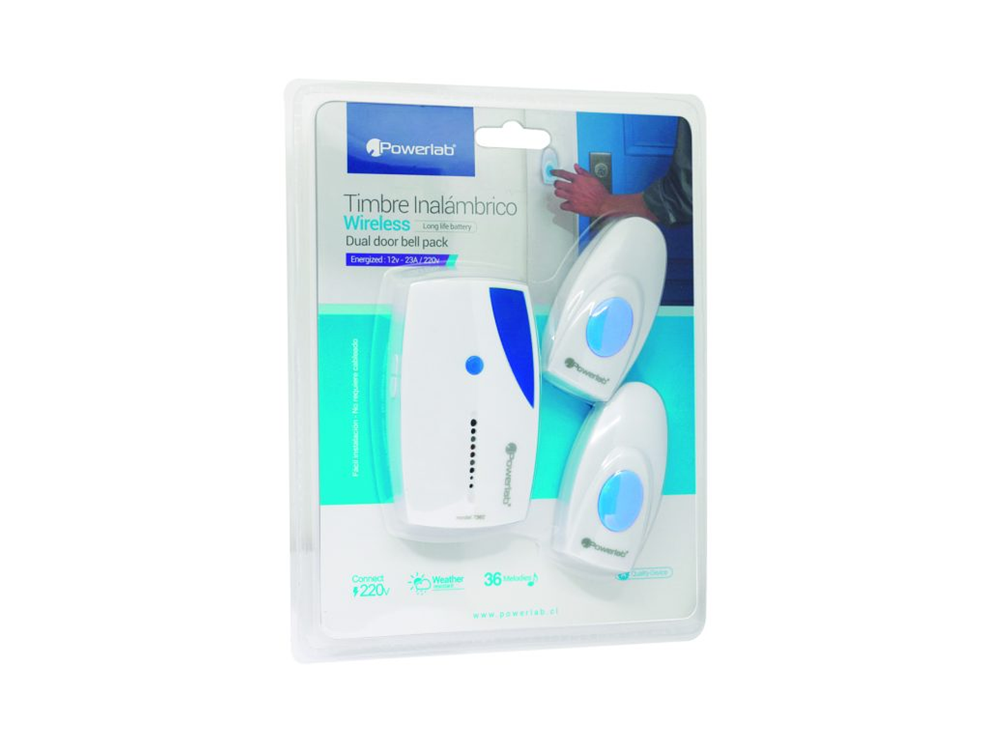 Timbre inalambrico Doble 220v Powerlab Azul 2