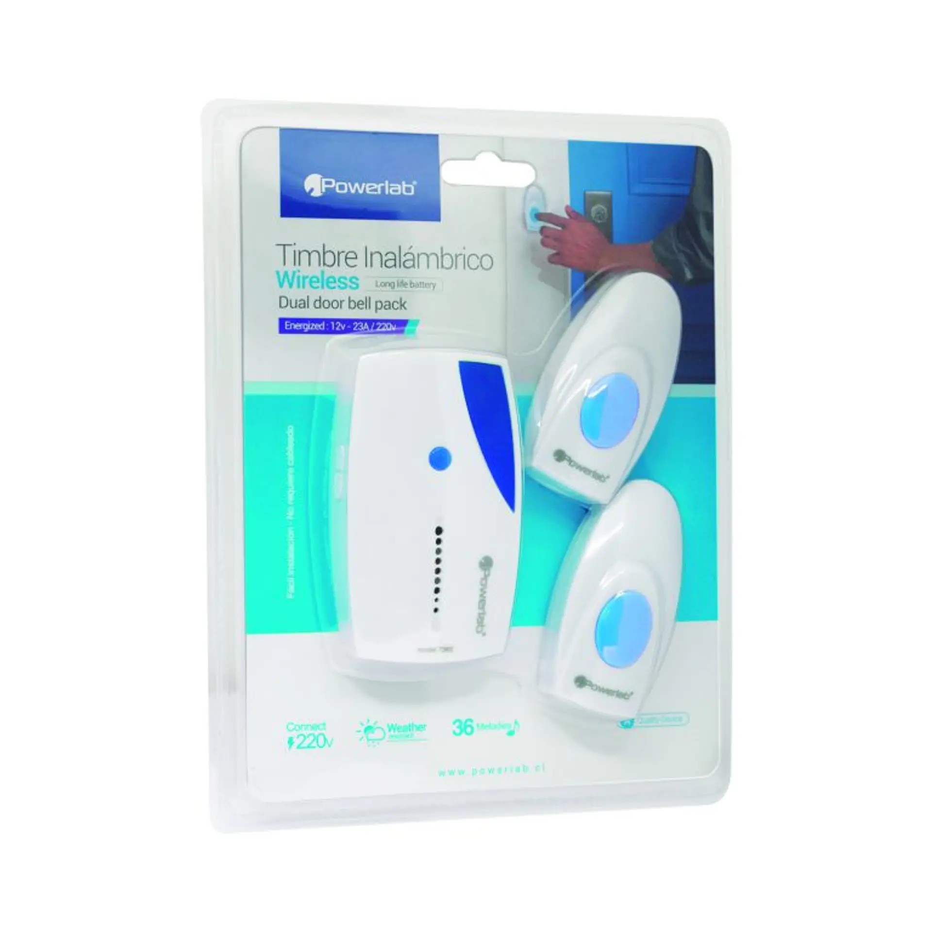 Timbre inalambrico Doble 220v Powerlab Azul 2