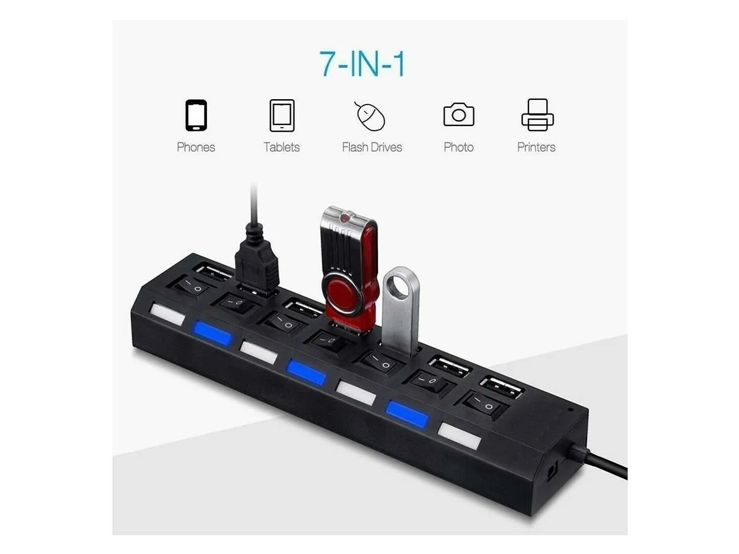 Hub USB 2.0 7 Puertos Luz Indicador Tecnolab 4