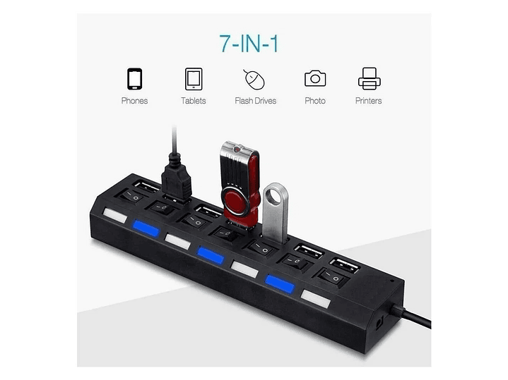 Hub USB 2.0 7 Puertos Luz Indicador Tecnolab 4