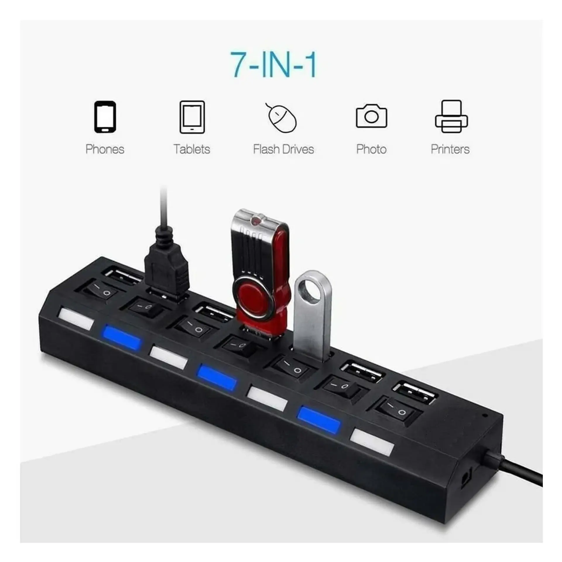 Hub USB 2.0 7 Puertos Luz Indicador Tecnolab 4