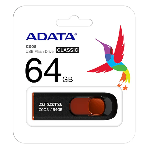 Pendrive 64GB Adata C008 Usb Negro/Rojo Classic