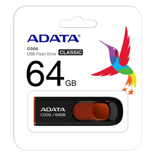 Pendrive 64GB Adata C008 Usb Negro/Rojo Classic