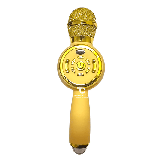 Microfono Karaoke TWS BT con luz Disco Dorado
