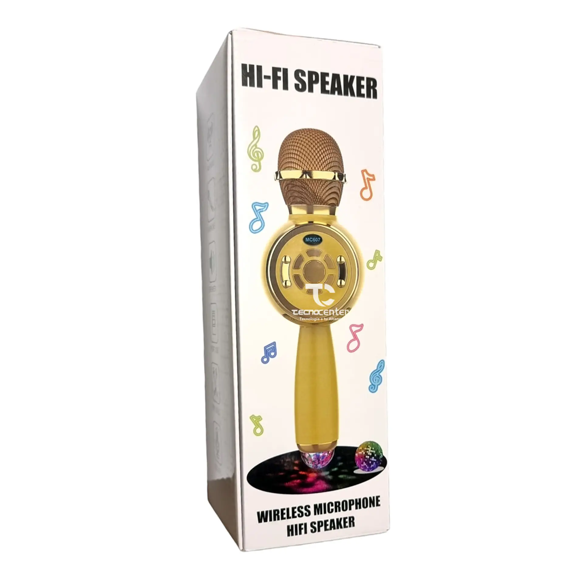 Microfono Karaoke TWS BT con luz Disco Dorado 3