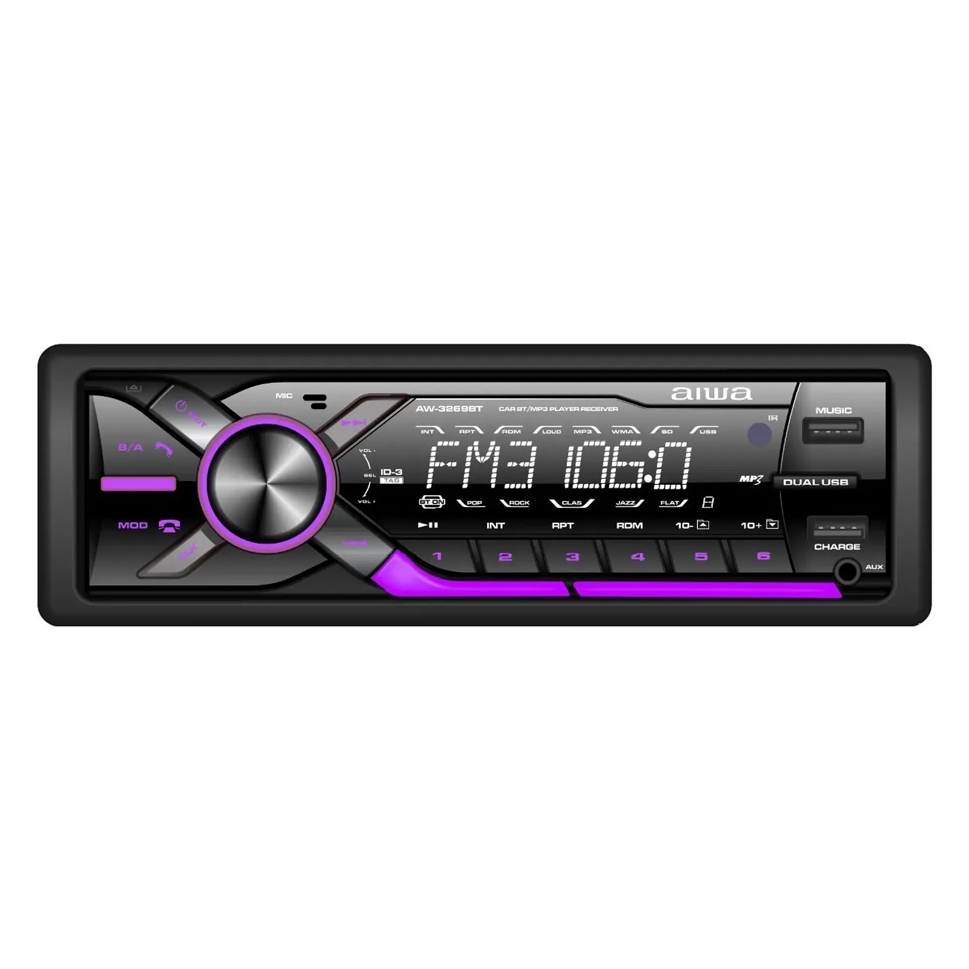 Radio Auto Aiwa BT Mp3 Usb App Music Aw-3269bt 1