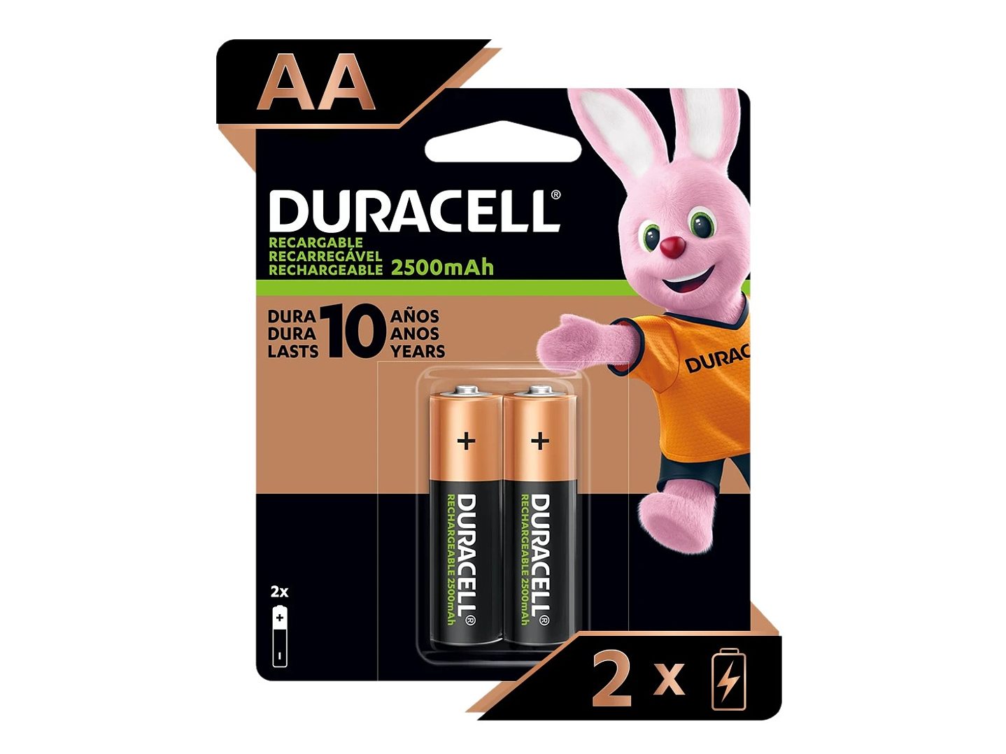 Pack 2 Pilas AA Recargables Duracell 2500mAh 1