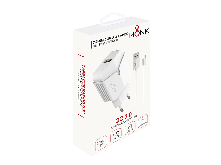 Cargador Pared y Cable Tipo C Honk QC3.0 2