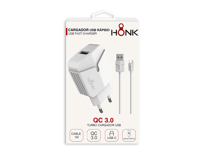 Cargador Pared y Cable Tipo C Honk QC3.0 3