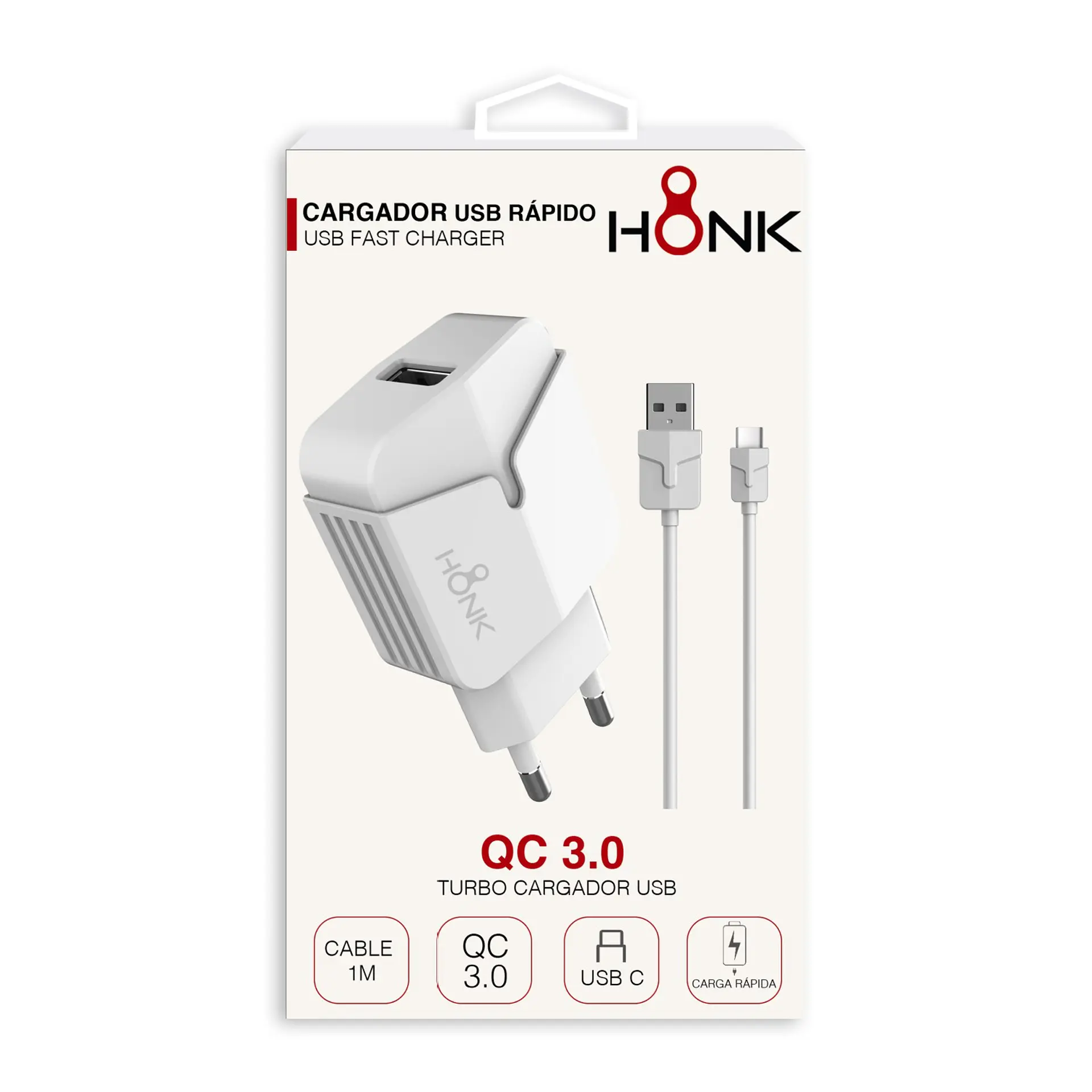 Cargador Pared y Cable Tipo C Honk QC3.0 3