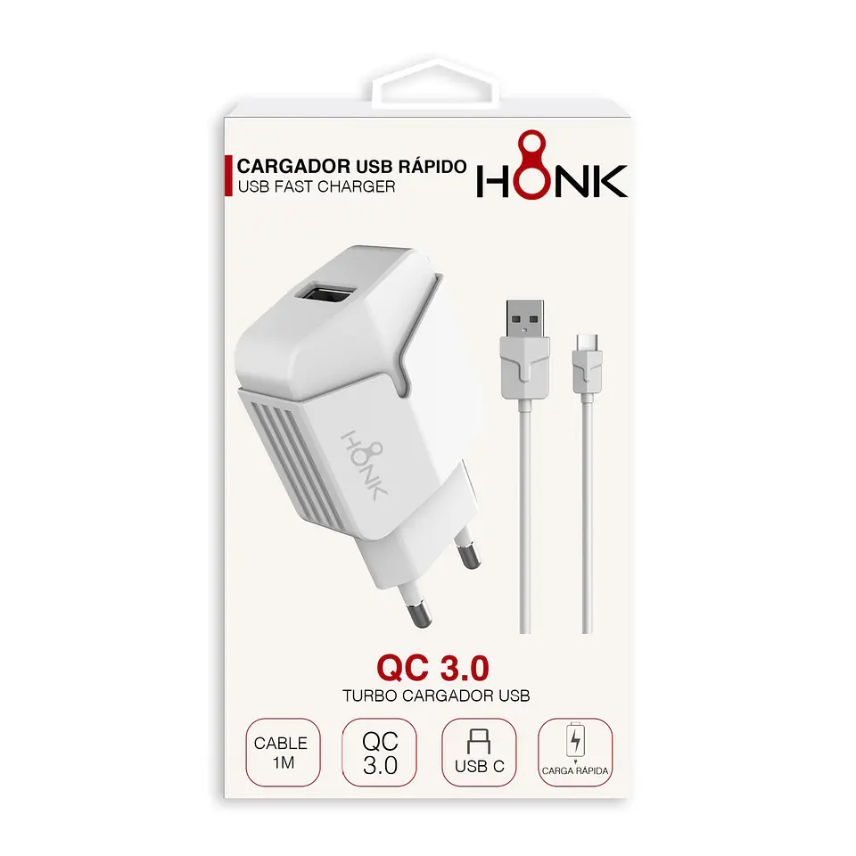 Cargador Pared y Cable Tipo C Honk QC3.0 3