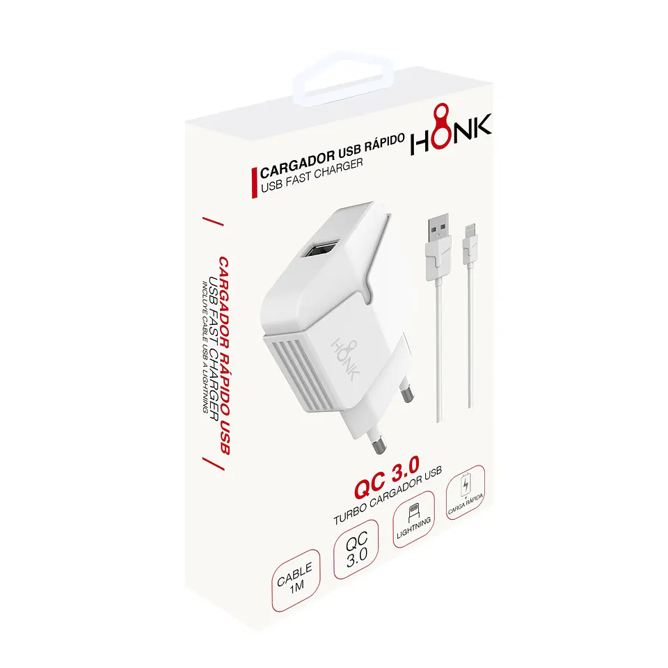 Cargador Pared y Cable Lightning Honk QC3.0 2