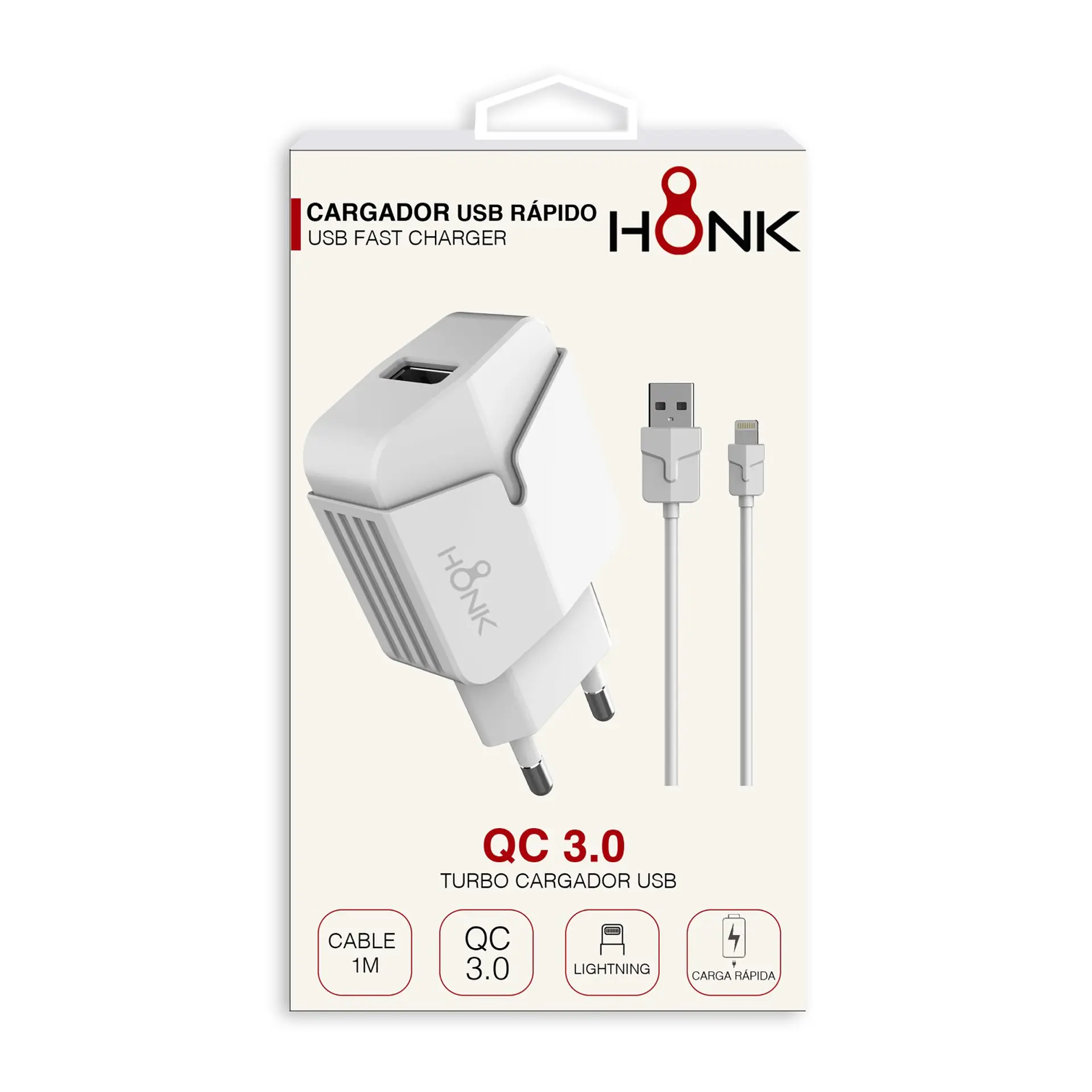 Cargador Pared y Cable Lightning Honk QC3.0 3