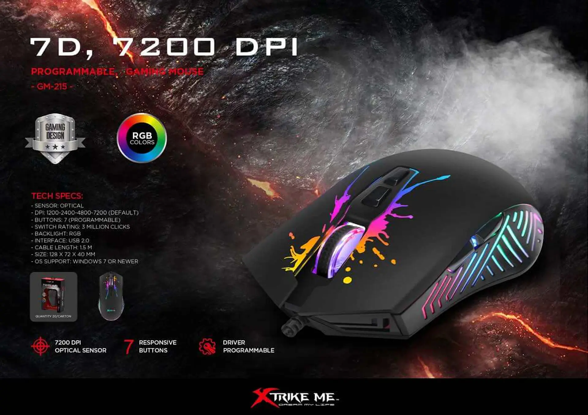 Mouse Gamer Xtrike Me Pro 7200dpi Gm-215 6