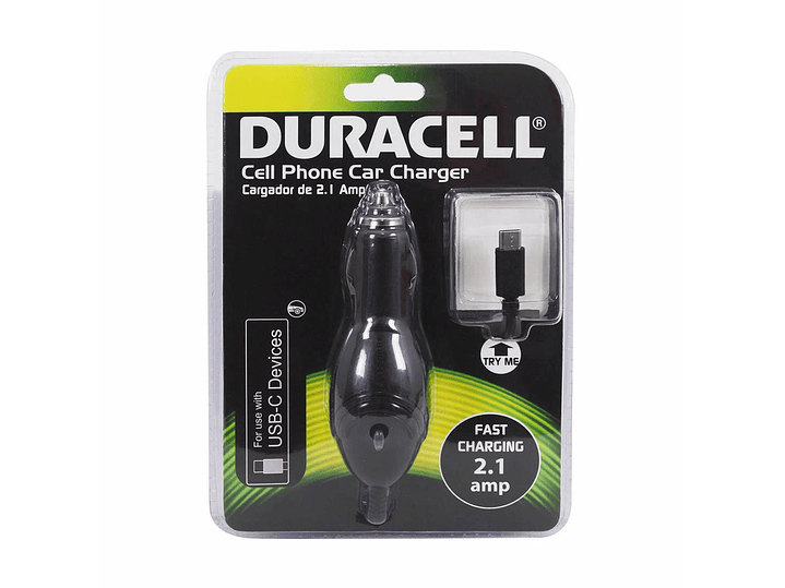 Cargador Auto 12v Tipo C Duracell 2.1a 2