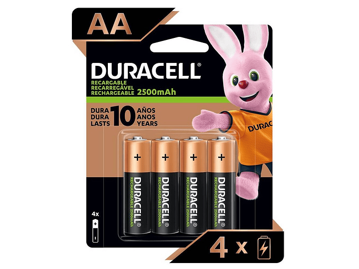 Pack 4 Pilas AA Recargables Duracell 2500mAh 1