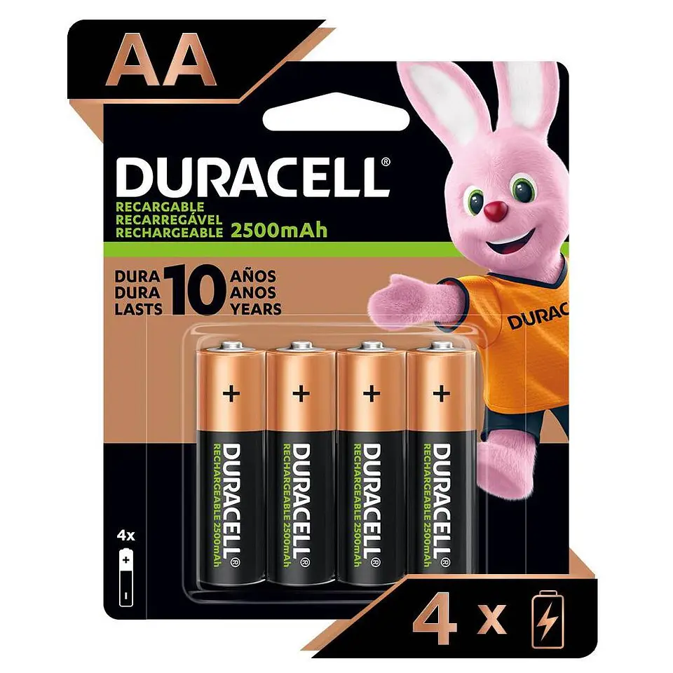 Pack 4 Pilas AA Recargables Duracell 2500mAh 1