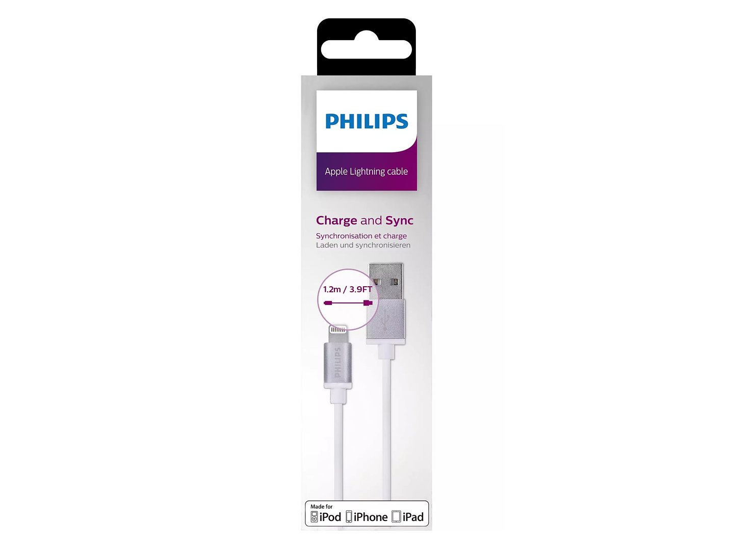 Cable Lightning a USB Philips 1.2m Blanco 2