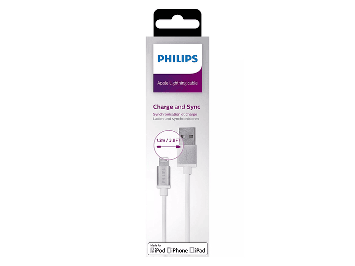 Cable Lightning a USB Philips 1.2m Blanco 2