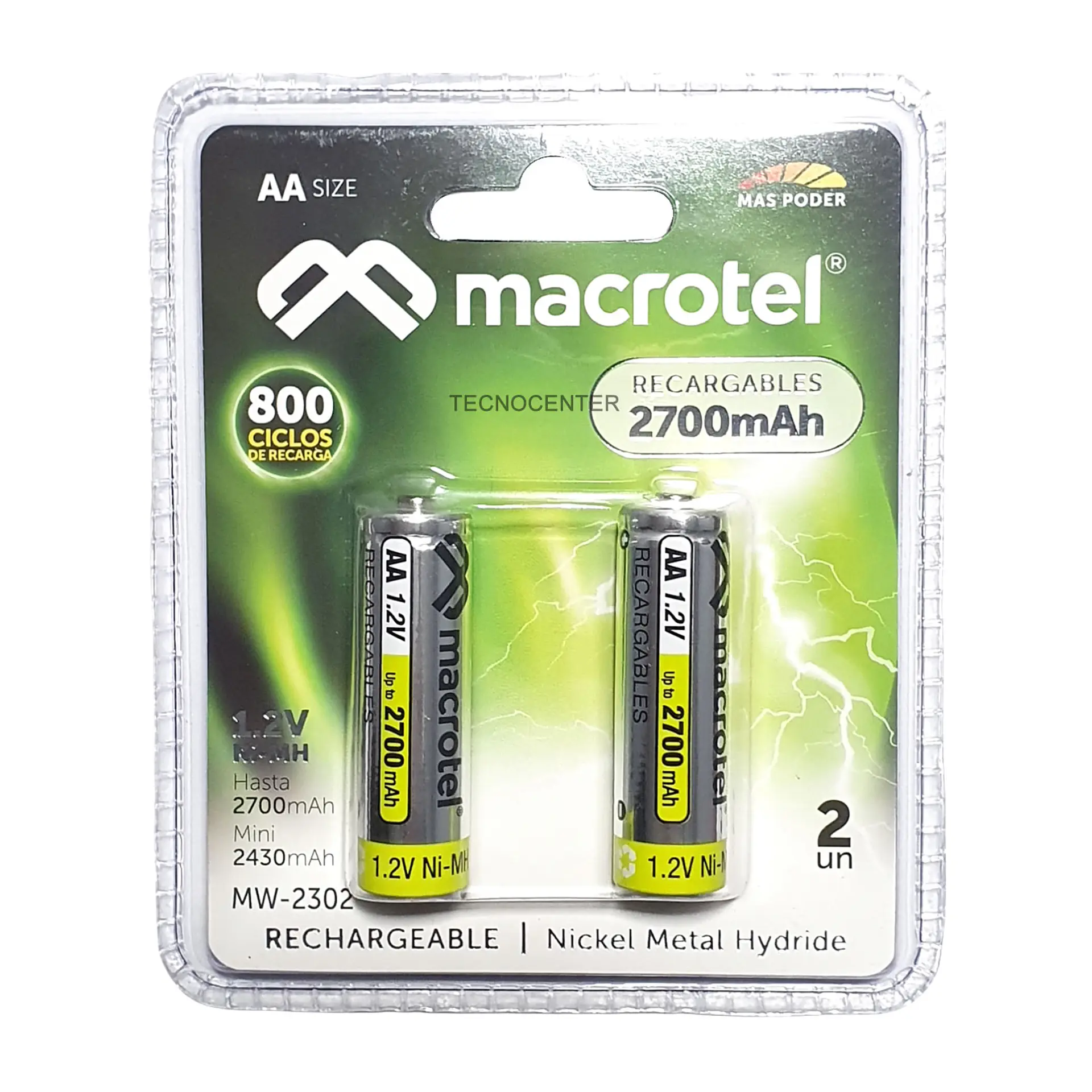 Pack 2 Pilas Recargables AA Macrotel 2700mha 1