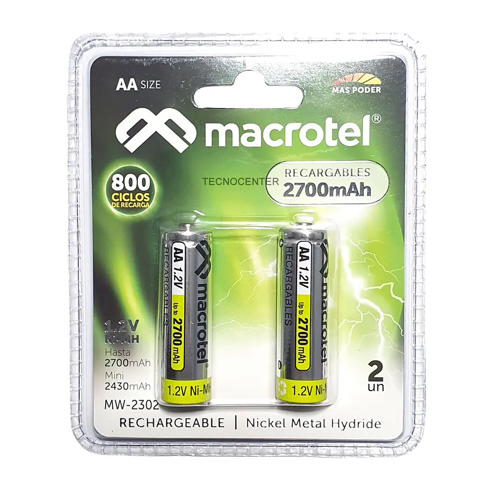 Pack 2 Pilas Recargables AA Macrotel 2700mha 1